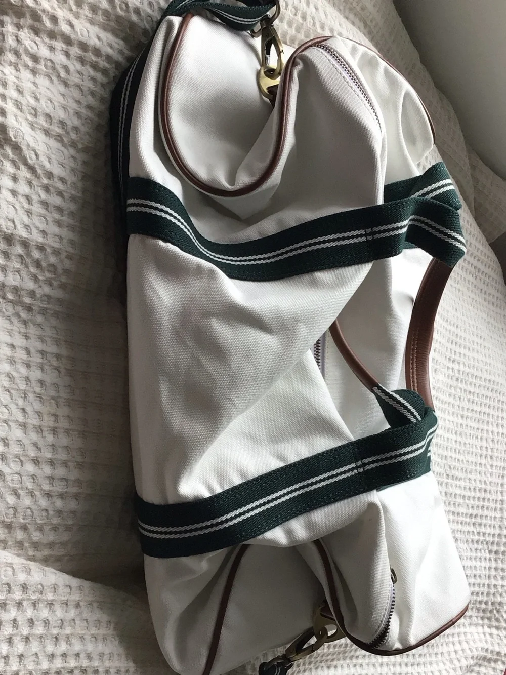 OFFICIAL Wimbledon White Duffel Bag with Green Striped Straps